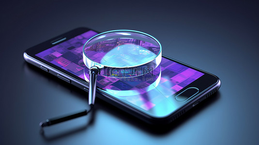 细菌放大背景图片_3D 渲染放大镜和智能手机的插图