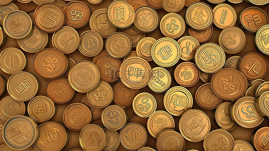 货币图案背景图片_卡通 3d 渲染孤立的加密货币硬币无缝图案背景