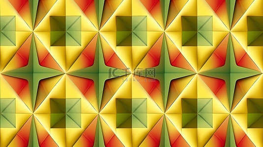 菱形几何形状背景图片_黄绿色和红色几何形状的图案装饰印刷 3D 渲染