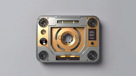 音乐的播放器背景图片_老式录音带播放器 3d 呈现金色图标