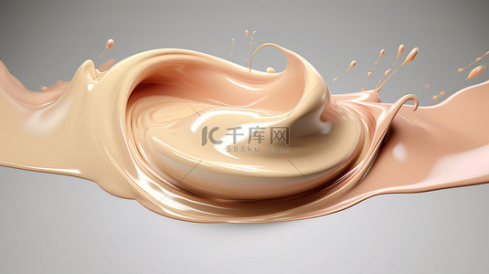 奶油状液体粉底飞溅的 3d 插图