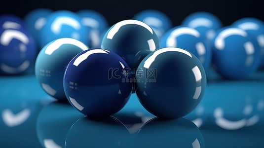 带有台球孤立 3d 渲染的蓝色台球桌
