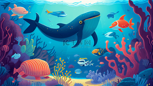 海洋生物背景背景图片_海洋世界卡通插画背景