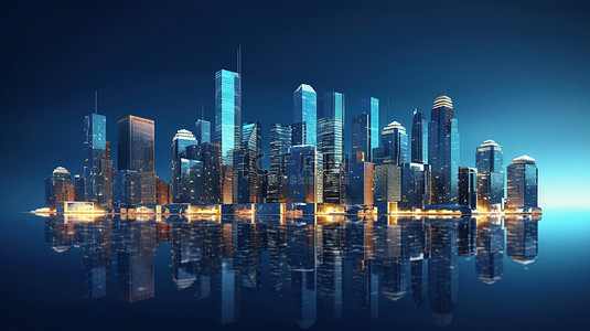 城市天际线的 3d 渲染