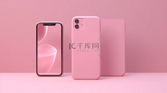手机场景展示背景图片_正面背面和侧面的精致粉色智能手机 3d 渲染