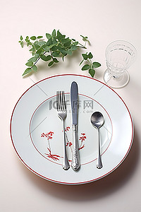 桌子上有一个盘子和叉子