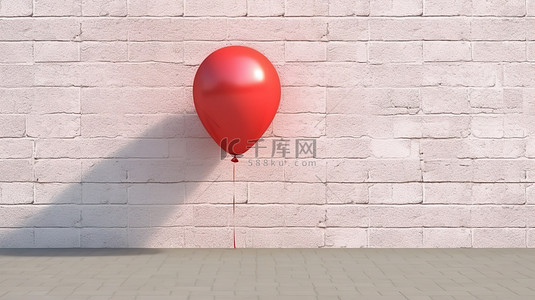 靠墙的深红色气球的 3d 渲染