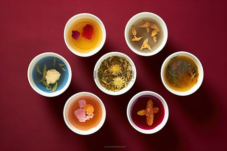 六碗不同口味的茶