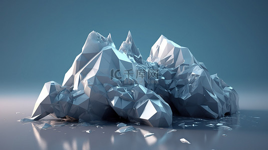 雪山风景背景图片_冬季仙境低聚3D冰岩