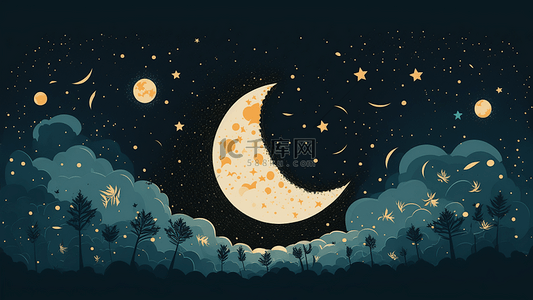 扁平风月色夜晚插画背景