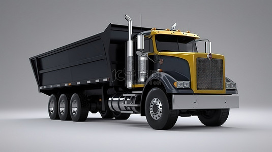 一辆黑色美国卡车与自卸拖车的 3D 插图