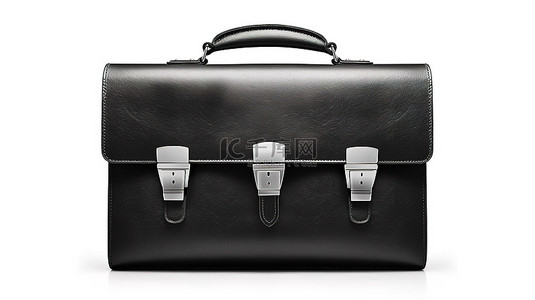 包男士背景图片_优雅的白色背景 3D 渲染黑色皮革公文包，带银扣