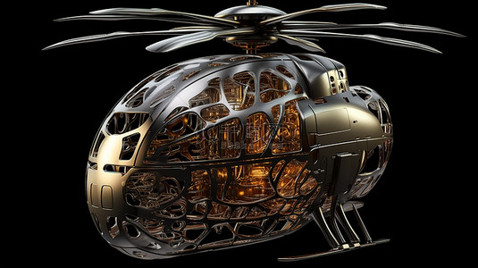 飞行中的直升机背景图片_大脑部署直升机在空旷的景观 3D 渲染中飞行