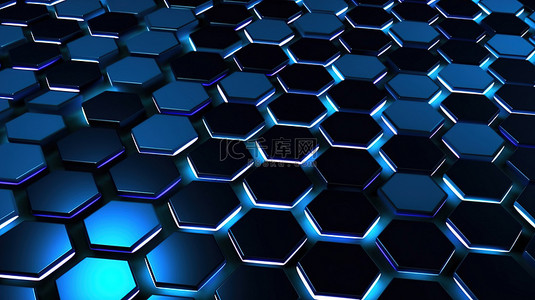 黑网格背景图片_以 3D 渲染的未来六角形表面，创建抽象背景