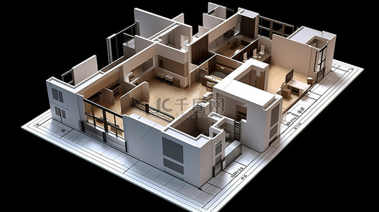 3D 公寓模型的建筑剖面图