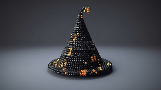 帽子卡通背景图片_标志性万圣节设计 3D 像素化黑色女巫帽，打造怪异卡通外观
