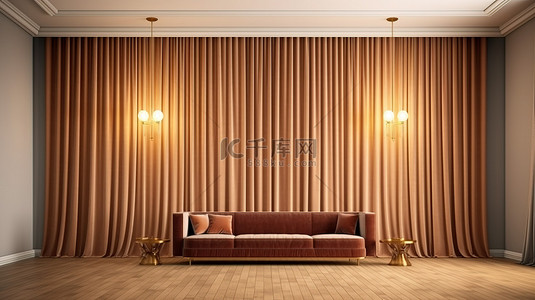 房间窗帘背景图片_剧院窗帘或家庭影院房间墙壁的 3D 渲染