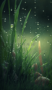 雨滴背景图片_雨滴草丛下雨的春天背景