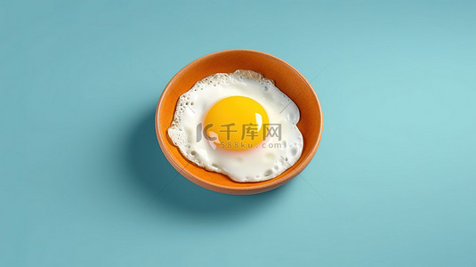 黄瓜炒鸡蛋背景图片_蓝色背景上煎蛋的 3D 渲染插图