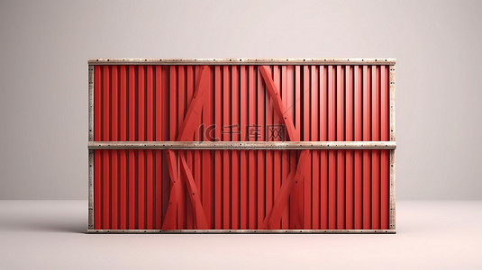 金属质感红色背景图片_支撑波纹红色金属板的木框架的 3D 插图