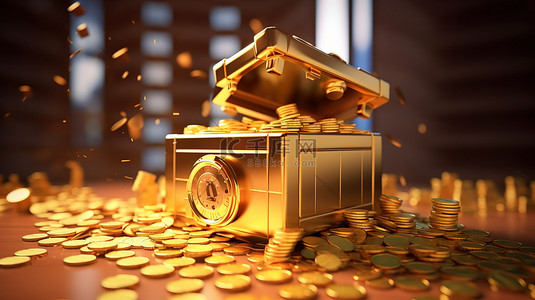 银行背景图片_可爱安全的金币钱盒的 3D 渲染