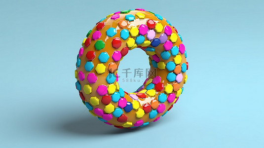 3D 渲染的灰色背景下充满活力的像素化甜甜圈设计