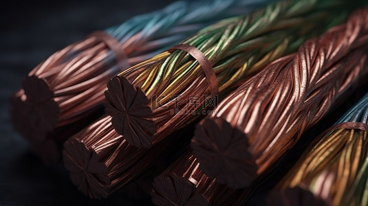 关联背景图片_3d 渲染中的多色绝缘铜电线电缆