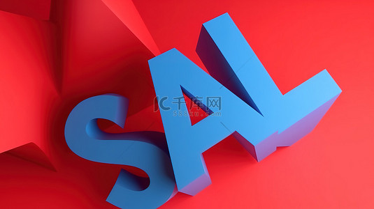 明亮红色背景背景图片_大量的蓝纸在充满活力的红色背景上展示了明亮的“销售”标志的 3D 插图