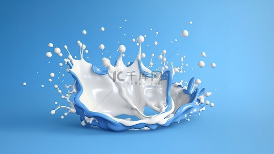 孤立的蓝色背景上溅牛奶曲线的 3d 渲染
