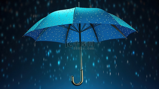 3d 渲染的蓝色雨伞在星雨中