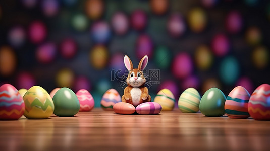 复活节彩蛋与兔子耳朵漂浮的 3D 插图有大量复制空间