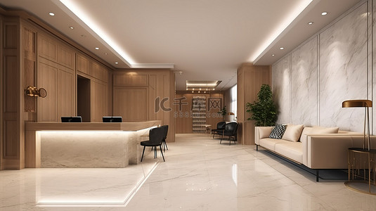 酒店 3d 渲染图像的现代和豪华接待和休息区