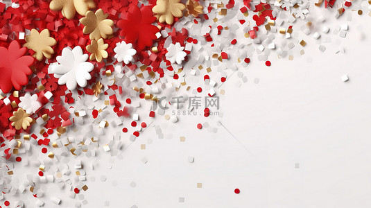 新年文本框背景图片_闪闪发光的 3D 雪花横幅红色白色和金色定制文本