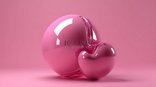 情人节粉红背景图片_粉红色光泽心形球体 3D 渲染情人节惊喜