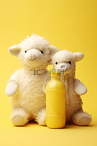 童话小羊背景图片_两只可爱的小羊和一瓶牛奶