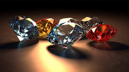 3d 插图一小堆七颗闪闪发光的钻石