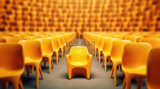 人力资源背景图片_亮黄色椅子在人群中脱颖而出，象征着职位空缺企业招聘和雇用 3D 插图