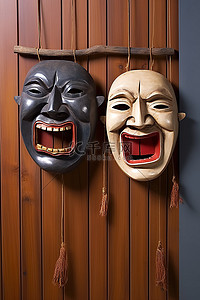 木门一侧挂着两个面具
