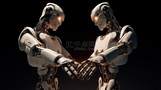 友谊字背景图片_机器人机器人和人工智能握手的 3d 呈现器