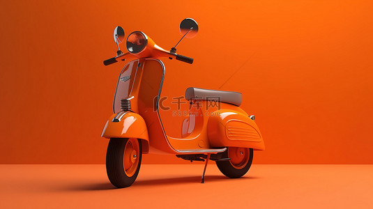 摩托车背景图片_橙色背景下 3d 渲染中经典摩托车的侧视图