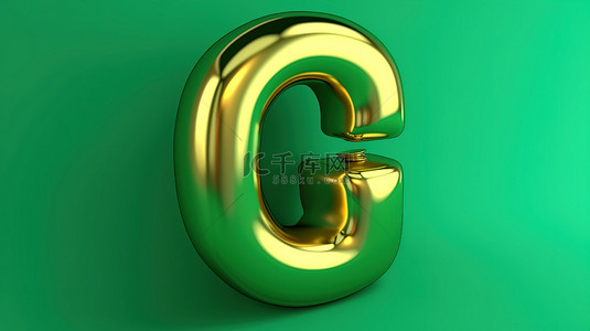 尔雅泡芙字体背景图片_3D 渲染背景上时尚潮水绿色字体类型中的福尔图纳金大写 g 符号