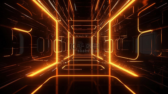 以未来派发光的橙色抽象深色背景场景 3d 渲染的风格做广告