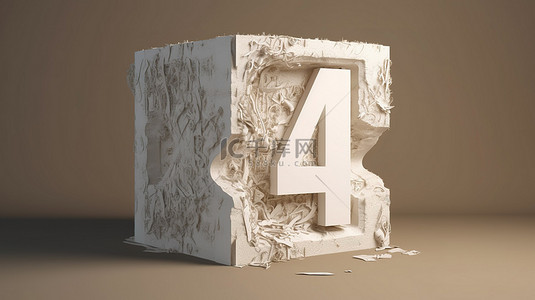 3d 石膏块与复杂雕刻数字 4 设计