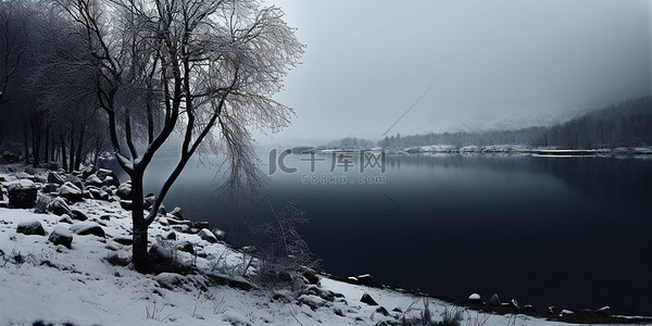 湖上的雪冬天场景壁纸