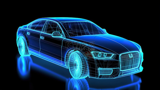 驾驶汽车背景图片_汽车的 3D 渲染线框全息图