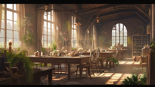 3d 渲染中的乡村餐厅室内设计