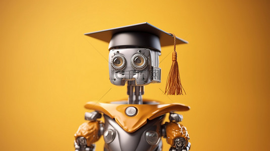 看电子书背景图片_机器学习概念中的 3D 渲染机器人戴毕业帽