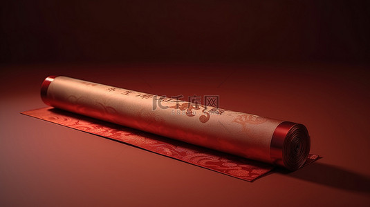现代红背景图片_可定制的中国手卷轴现代 3D 渲染空白空间，用于庆祝中国新年或书法艺术