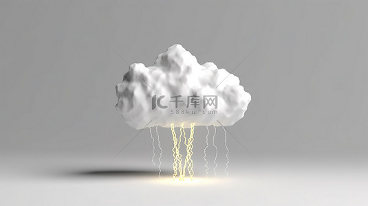 白色背景上简约雷云和暴雨符号的 3d 渲染