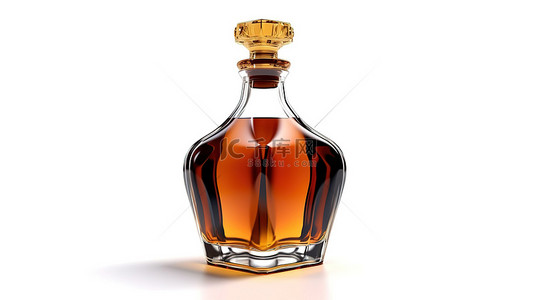 瓶背景图片_3d 在白色背景上呈现孤立的黑色威士忌干邑白兰地和白兰地瓶